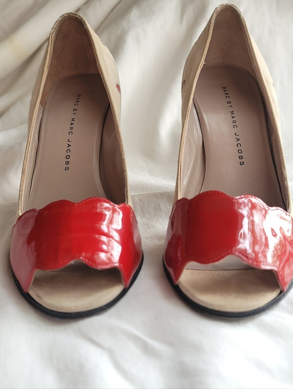Marc by Marc Jacobs Beige Suede Heels with Red Polka Dots - Picture 7 of 13
